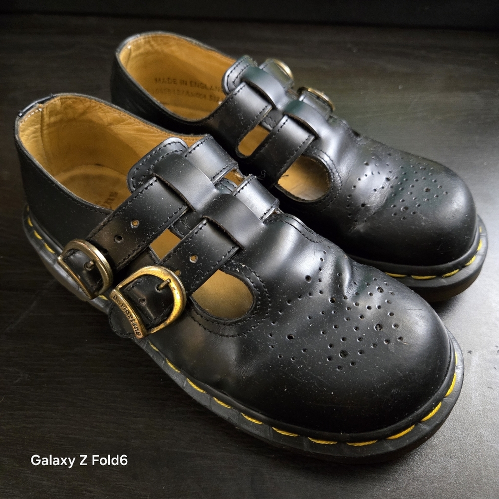 Vintage Dr Martens Girls Size 3 Mary Jane Black Leather Double Strap Doll Shoes - Picture 9 of 10